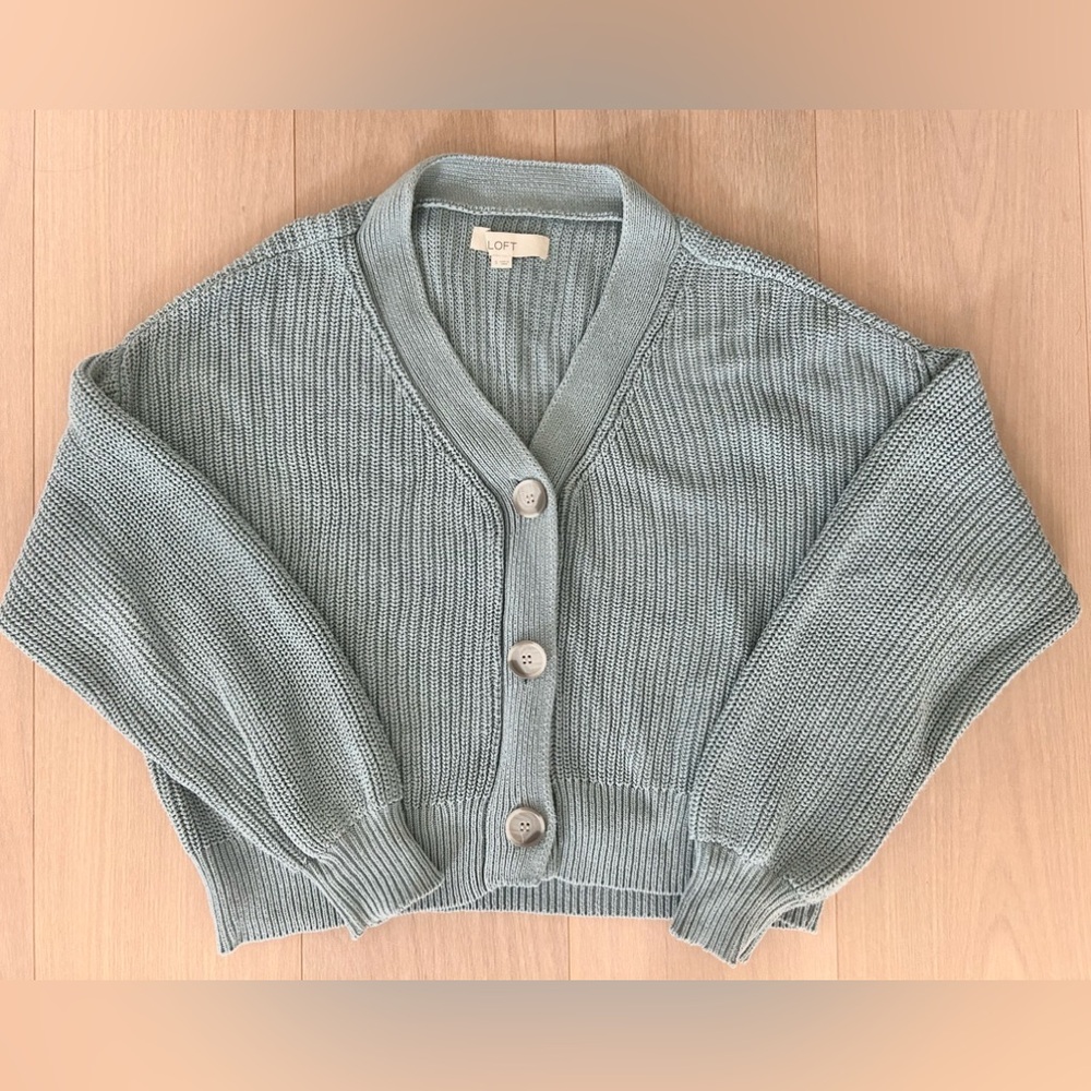 LOFT Green Button-Up Cardigan